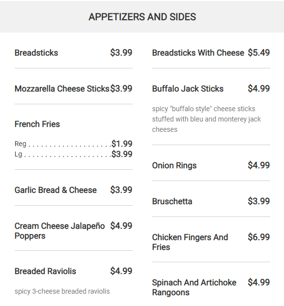 Menu - APPETIZERS AND SIDES